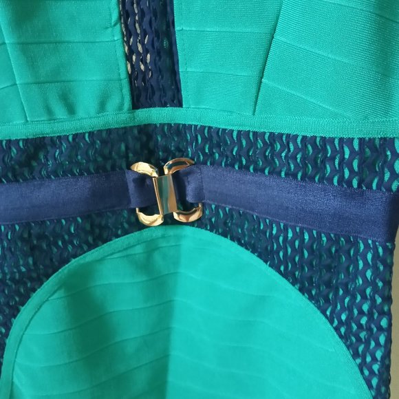 Aqua & Navy body con dress - Picture 3 of 11